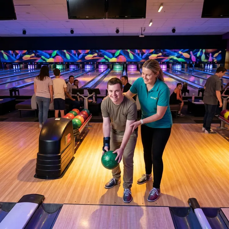 Community access bowling outing with Asina Disability Support worker and NDIS participant in Armidale NSW