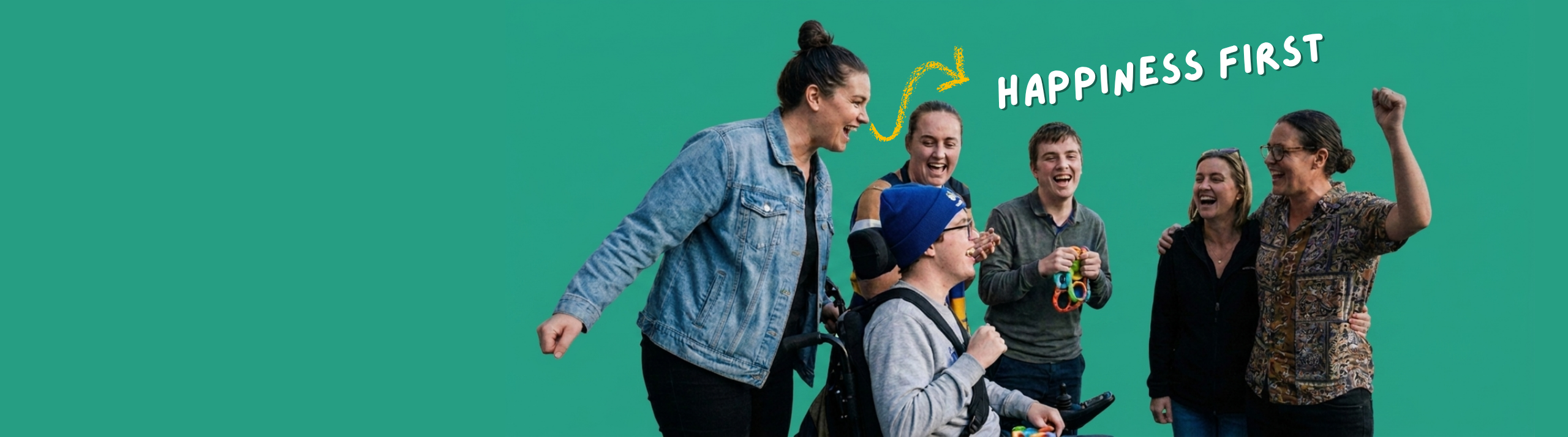 Asina support workers and NDIS participants together, happiness first