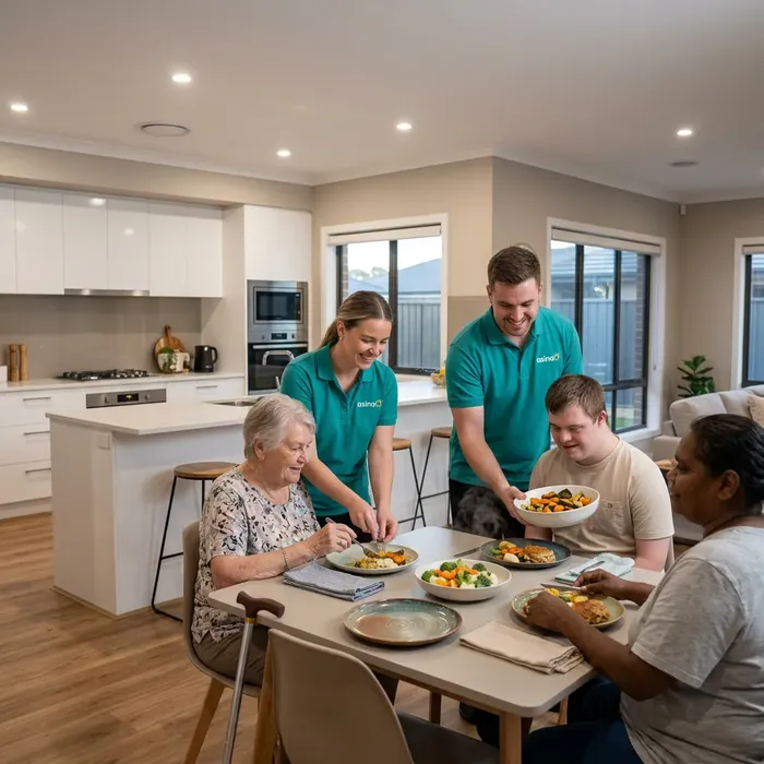 Person-centred disability care worker assisting participant with daily living tasks in Armidale