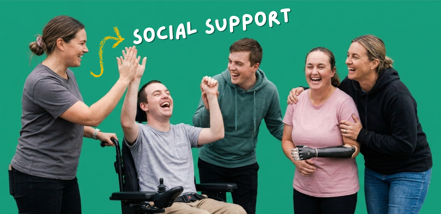 Social support, Asina support workers and participants sharing a laugh